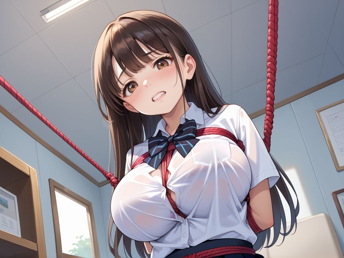 【同人エロ画像】スケスケの制服の女子校生を緊縛｜d_528131 無料 同人エロCG画像 SM 画像2