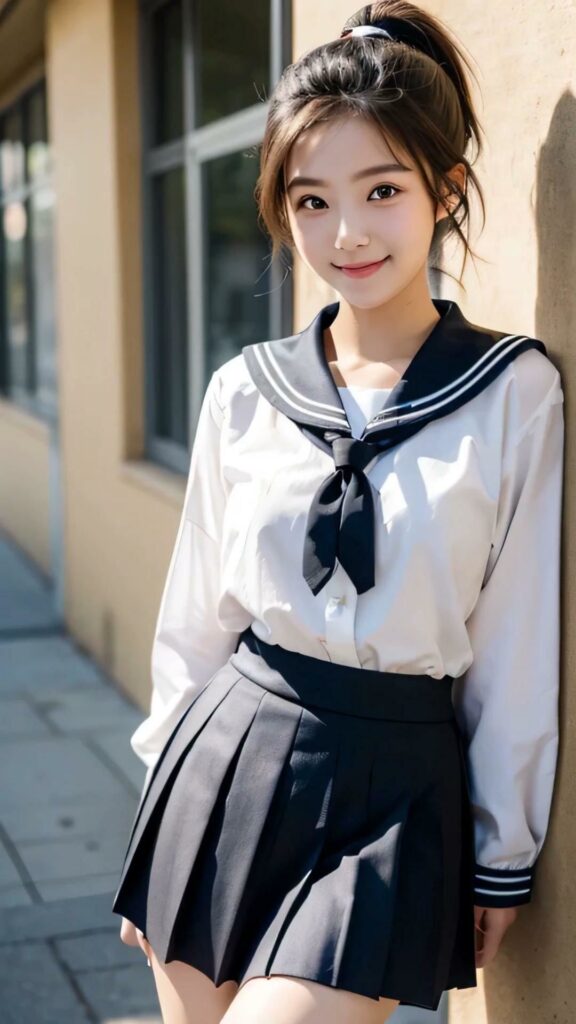 【AI動画】激カワ女子校生がトップレスになってダンスする動画｜d_549462 無料 AIエロ動画 ポニーテール 画像2