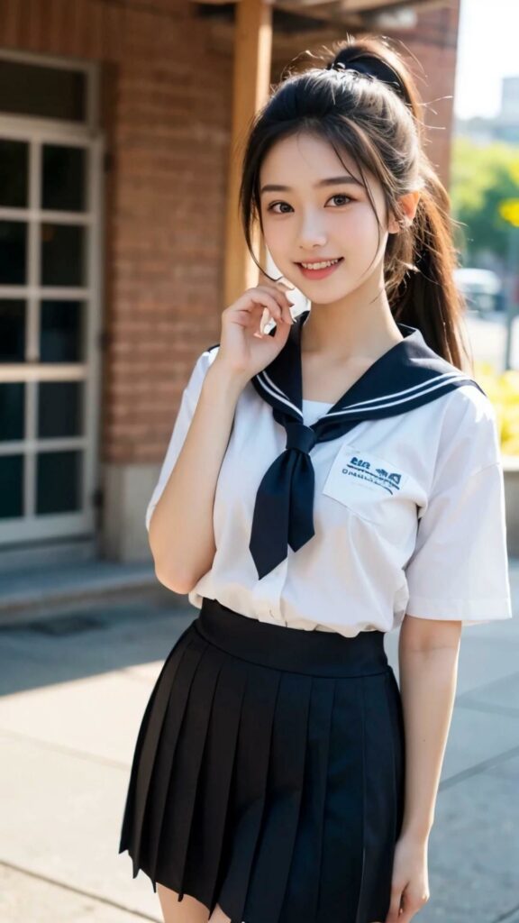 【AI動画】激カワ女子校生がトップレスになってダンスする動画｜d_549462 無料 AIエロ動画 ポニーテール 画像4