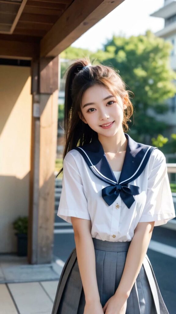 【AI動画】激カワ女子校生がトップレスになってダンスする動画｜d_549462 無料 AIエロ動画 ポニーテール 画像6