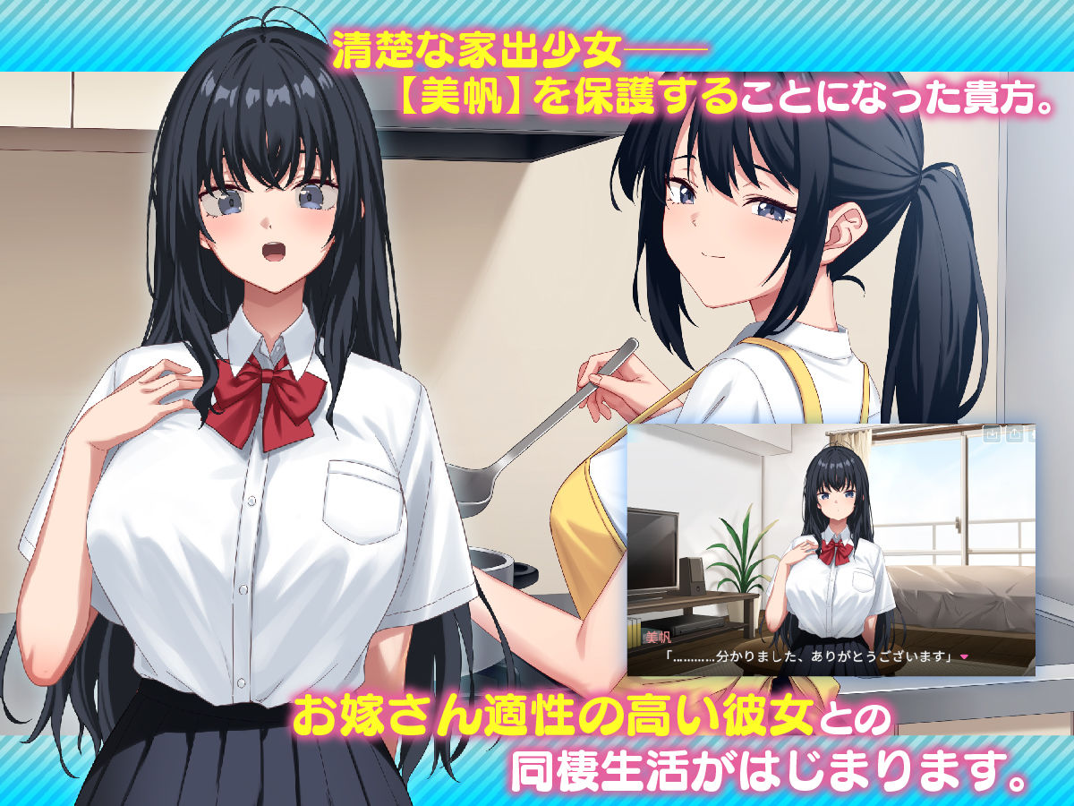 家出した制服少女との同棲シミュレーションゲーム！中出し断面図あり【家出娘、拾いました。】 同人エロゲーム おっぱい 画像1